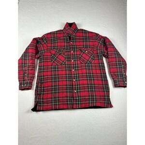 Trails End Flannel Jacket Mens L Red Plaid Lined Workwear Heavy Shirt